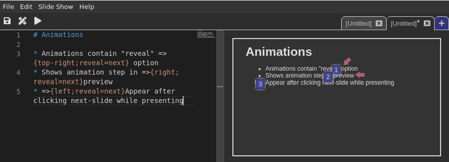 Screen shot showing how to add animations to a slide