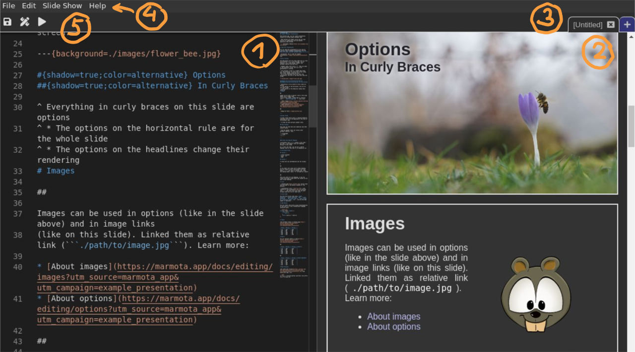 Screen shot of the main window showing an editor and the live preview
